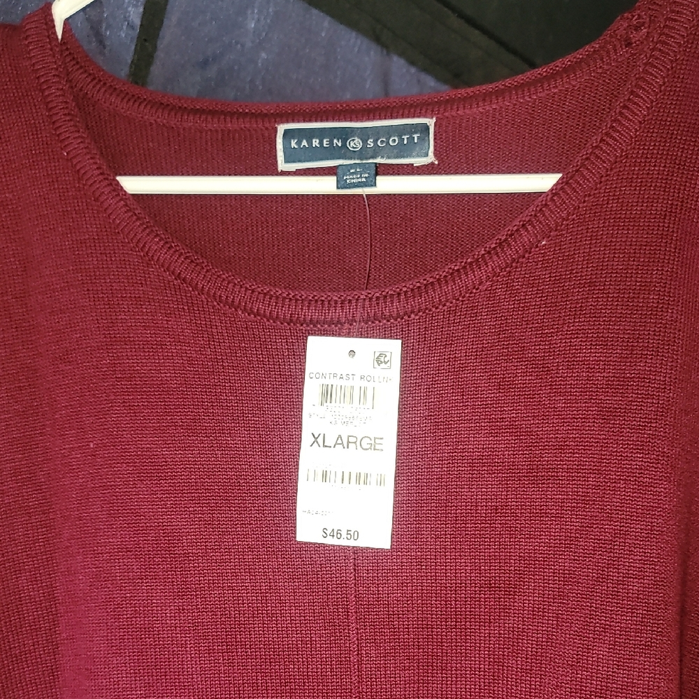 Karen Scott Women's Deep Red Crew Neck Sweater